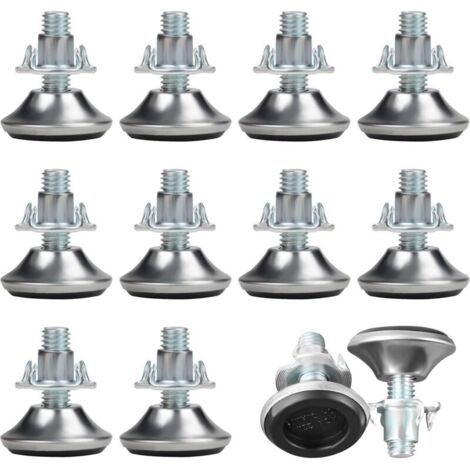 12 piedini regolabili per mobili M8 x 30 mm - Piedini di livellamento medi regolabili con cuscinetto in polipropilene e dado a T - Cuscinetti regolabili per gambe di tavoli, sedie, divani e letti (1/4)