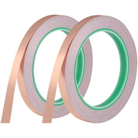 Confezione da 2 rotoli di nastro adesivo in rame - 20 m x 10 mm - Nastro adesivo conduttivo - Per schermatura EMI, protezione da sovratensioni, riparazioni elettriche, saldatura, ecc.