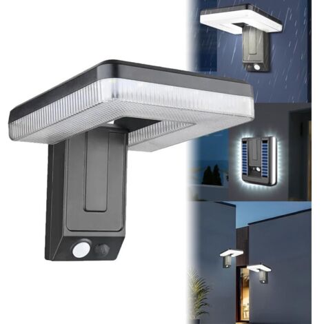 Set di 2 luci solari da esterno con sensore di movimento, regolabili a 120°, 32 LED, 20W, 5500K, IPX45, 350-470 lumen, 3 modalità, luci da parete a LED per esterni con sensore fotosensibile intelligen