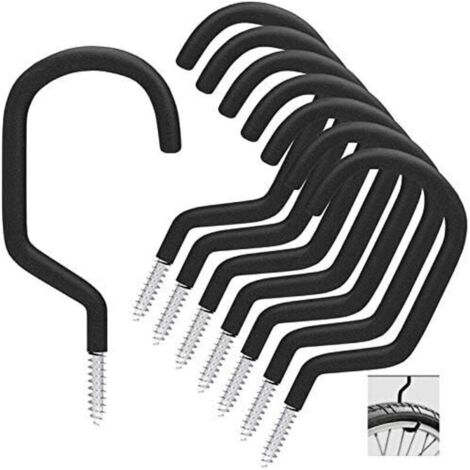 Set di 8 ganci per biciclette, portabiciclette versatile, con fissaggio a vite, ideale per capanni, garage e giardini, con rivestimento in plastica per montaggio a parete/soffitto. (1/4)