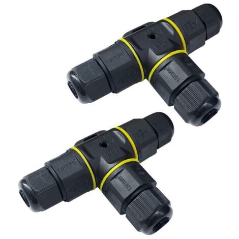 Confezione da 2 scatole di derivazione a T di alta qualità da 4-9 mm (nere, PA66), connettore per cavi a 3 pin, connettore impermeabile IP68, connettori per custodie elettriche da esterno (1/4)