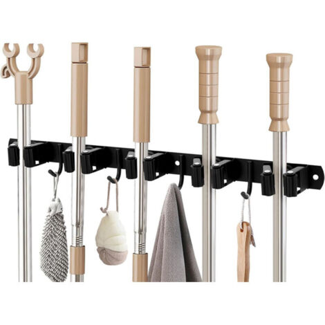 Porta scopa da parete in acciaio inox con 5 staffe e 4 ganci - porta attrezzi da parete per giardino, balcone, bagno, cortile, cucina