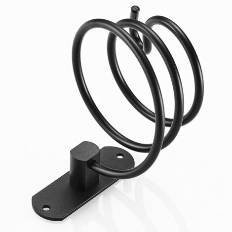 Supporto per asciugacapelli da parete, supporto per asciugacapelli a spirale, con adesivo e viti senza foratura, supporto per asciugacapelli in alluminio nero, organizer per cavi per bagno e salone di
