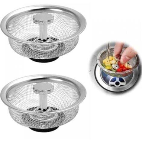 Set di 2 cestelli filtranti per lavello in acciaio inox, filtro per lavello in acciaio inox per cucina, scarico doccia, tappo in gomma regolabile in altezza, argento