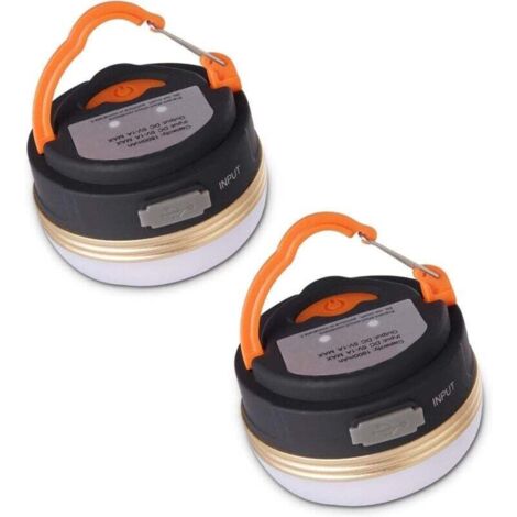 Lanterna da campeggio [confezione da 2] Luci per tenda con batteria ricaricabile, resistenti all'acqua, base magnetica, 3 modalità di illuminazione con cavo USB per campeggio, lavoro, caccia, tenda, p