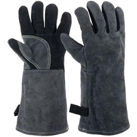 Guanti in pelle resistenti al calore, lunghi 40 cm, ideali per barbecue, fuochi, saldature, caminetti, forni, cottura e padelle.