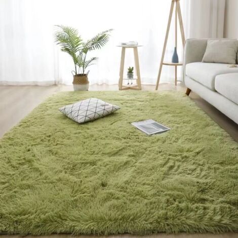 Tappeto verde erba per camera da letto/soggiorno, 160 x 200 cm, in pelle scamosciata, morbido tappeto da comodino. (1/4)