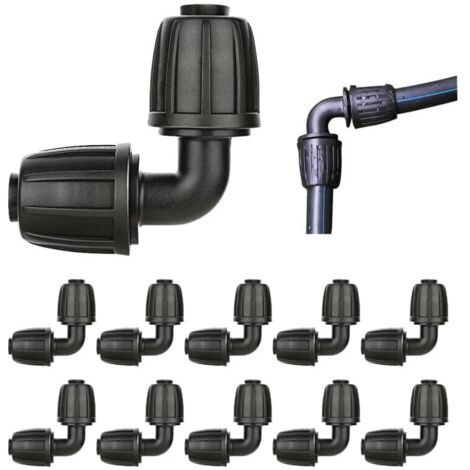 10 connettori a barb da 16 mm per tubi flessibili per sistemi di irrigazione, accessori per irrigazione a goccia da 16 mm, adattatore angolato per irrigazione a goccia per giardini e prati