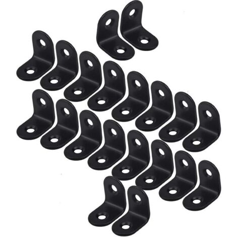 Set di 20 staffe di fissaggio in acciaio inox, staffe di fissaggio a 90 gradi da 20x20 mm, staffe di fissaggio ad angolo retto, per armadi, sedie, tavoli, nere
