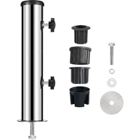 Base per ombrellone, staffa di fissaggio per ombrellone Ø54 mm in acciaio inox, accessori per ombrellone con 4 anelli di riduzione in PVC (Ø28/38/48 mm)