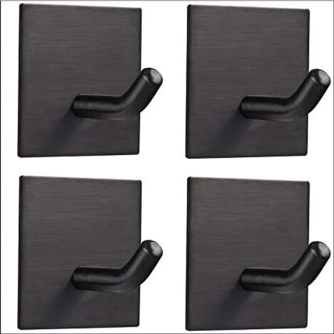 Set di 4 ganci adesivi da parete, porta asciugamani autoadesivo 3M in acciaio inossidabile, impermeabile e antiruggine, non richiede foratura, ideale per soggiorno, bagno, cucina e ufficio, colore ner (1/4)