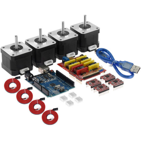 Scheda di espansione CNC Shield V3.0, driver R3 4A4988, kit motore passo-passo 44401 con dissipatore di calore e cavo USB per stampante 3D, (1/4)