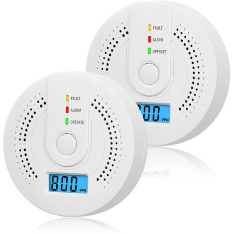 Set di 2 rilevatori di monossido di carbonio a batteria con display LCD digitale per casa, cucina, ristorante, hotel, ufficio - Batterie non incluse