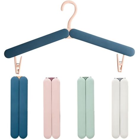 Set di 4 grucce pieghevoli, grucce portatili in plastica, grucce pieghevoli da viaggio con clip, grucce pieghevoli per casa, hotel, viaggi, campeggio (bianco, rosa, blu, verde)