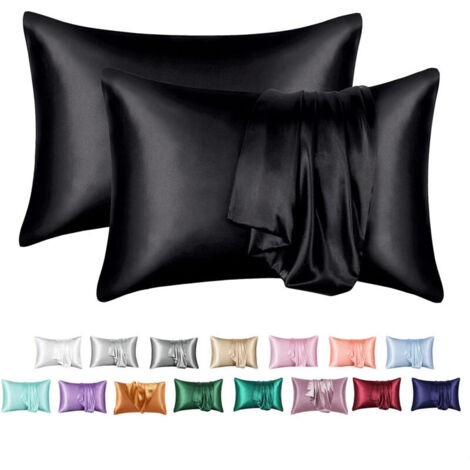Set di 2 federe in raso (nere) 50x75 cm, simili alle federe in seta