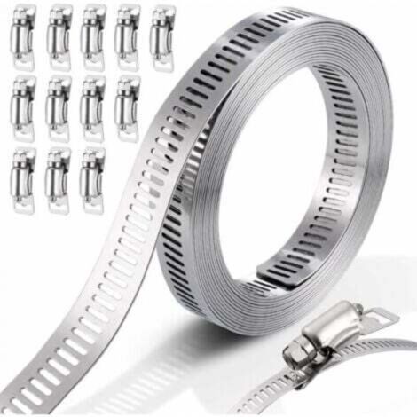 Fascetta stringitubo, fascetta stringitubo in acciaio inox 304, fascetta stringitubo regolabile, fascetta stringitubo in acciaio inox, 3 metri + 12 teste (1/4)