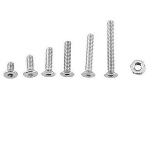Kit assortimento da 250 pezzi M2 di viti, bulloni, incavi esagonali, testa svasata, piatta/a cupola/cilindrica, in acciaio inox A2 con dadi, M2 x 4/6/8/10/12/16 mm (testa piatta)