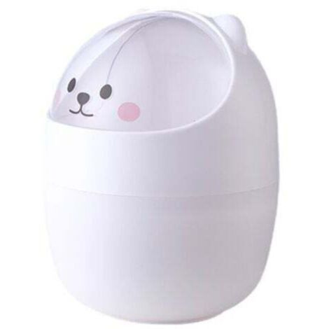 Mini cestino da scrivania in plastica con coperchio, design a orsetto dei cartoni animati, portatile e rimovibile (1/4)