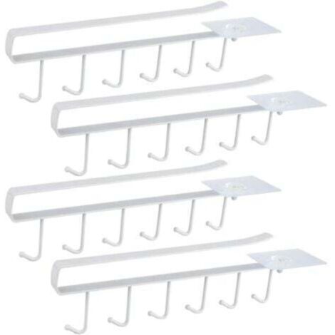 Set bianco di 4 portabicchieri da inserire nell'armadietto per 6 tazze, ganci per riporre tazze, ganci per organizzare utensili da cucina