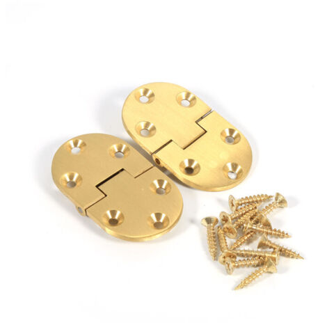 Set di 2 cerniere in ottone con bordi arrotondati, viti e patta pieghevole, finitura oro (1/4)