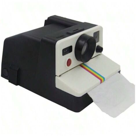 Porta carta igienica retrò a forma di macchina fotografica in bianco e nero, ideale per arredare il bagno e il soggiorno. (1/4)