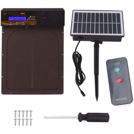 Porte per pollai in alluminio automatiche, con sensore di luce, telecomandate e alimentate a energia solare, per fattorie, marroni