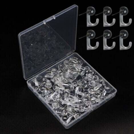 50 puntine trasparenti, ganci per appendere, ganci da parete in plastica per bacheche di sughero, mappe, foto, calendari, casa, scuola, forniture per ufficio (1/4)