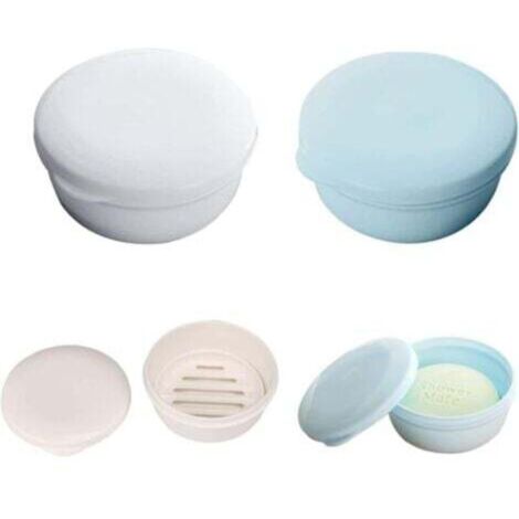 Portasapone in plastica blu e bianca con strato di asciugatura portatile per i viaggi - Set di 2 scatole di sapone (rotonde) (1/4)