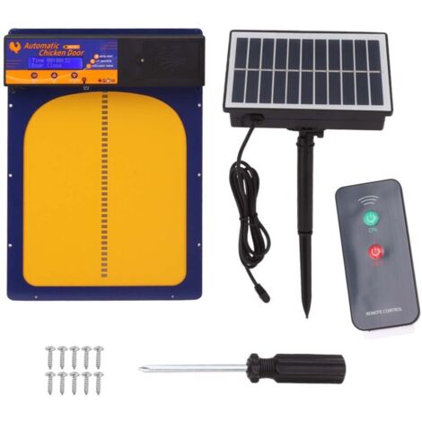 Porta per pollaio ad energia solare, porta automatica per pollaio, grado di impermeabilità IP45, telecomando con sensore di luce, alluminio, per aziende agricole domestiche, gioiello blu