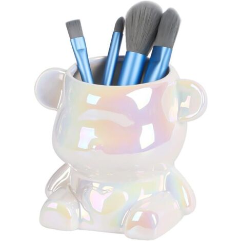 Porta pennelli da trucco in ceramica, grazioso organizer per cosmetici a forma di orsetto, mini contenitore per pennelli da trucco, portapenne da scrivania, colori abbaglianti