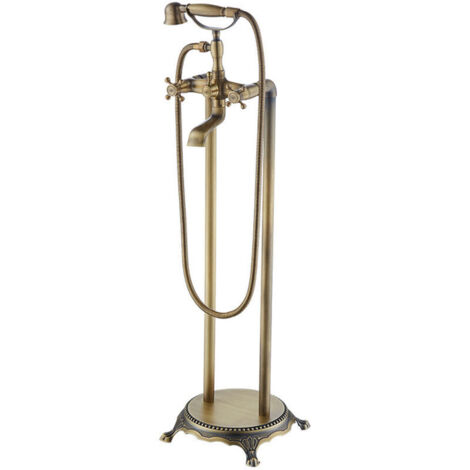 Rubinetto per vasca da bagno, rubinetti per lavabo da vasca, montaggio a pavimento in ottone nero, set doccia per vasca da bagno indipendente con acqua calda e fredda, miscelatori per doccetta di luss