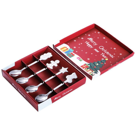 Set di cucchiaini in acciaio inossidabile, cucchiaini da dessert per regali di Natale, famiglia e amici, argento (1/4)
