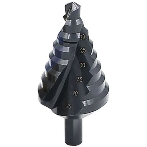 Punta da trapano a spirale a gradini multiforo nitrurata, dimensioni totali dei fori da 10 mm a 45 mm, 8 dimensioni dei fori per il taglio di fori, l'allargamento di fori, lamiere, PVC, lavorazione de (1/4)