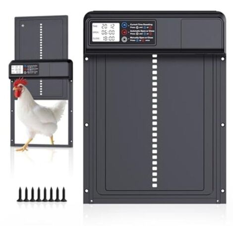 Porta automatica per pollaio a batteria con schermo LCD impermeabile, porta automatica per pollaio in alluminio con timer, funzione anti-pizzicamento, avviso di batteria scarica