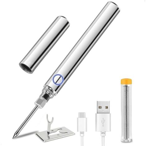 Saldatore a stagno senza fili, kit di saldatura da 15 W, temperatura regolabile 200 °C-450 °C, ricaricabile tramite USB, per riparazione, saldatura e brasatura