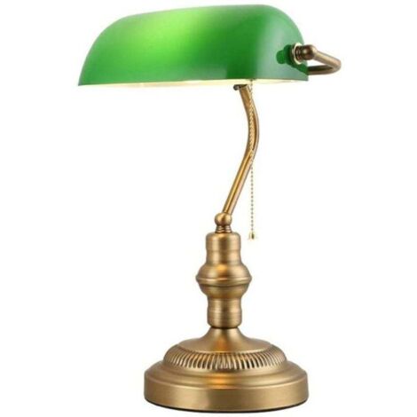 Lampada da tavolo in stile vintage con paralume in vetro verde e ottone, adatta per lampadina LED E27, ideale per un comodino da soggiorno, una lampada da tavolo in vetro verde in stile europeo o per 