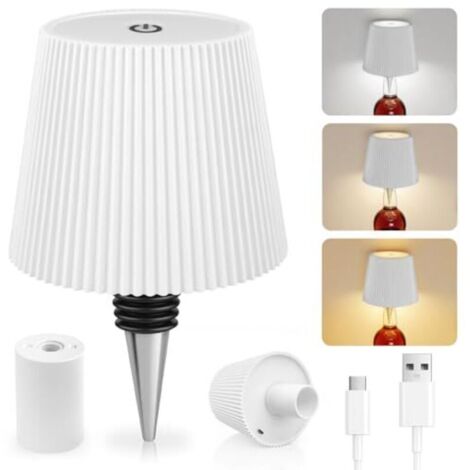 Lampada a bottiglia senza fili, 3 modalità di temperatura colore regolabili, controllo touch, protezione IP54, ricarica USB senza fili, lampada da tavolo per ristoranti, camere da letto e giardini (bi (1/4)