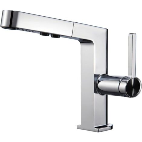 Miscelatore per lavabo da bagno con doccetta estraibile e 2 modalità di getto, cromato (1/4)