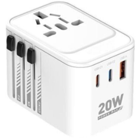 Adattatore da viaggio universale, spina da viaggio universale con 2 porte USB-C (PD 20W), 1 porta USB-A e 1 porta AC, adattatore da viaggio per Italia, Inghilterra, Germania, America, Australia (1/4)