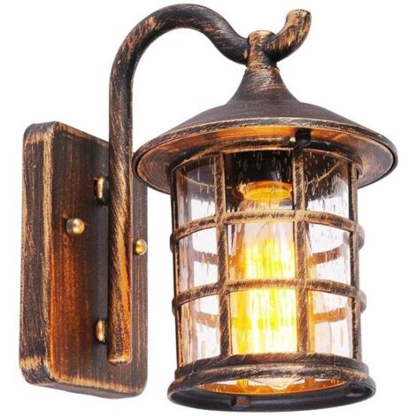 Lampada da parete antica, lampada da parete per esterni impermeabile, lampadina E27, vetro e alluminio, IP44, illuminazione da parete vintage per cortile, giardino, patio, corridoio (colore: marrone) (1/4)