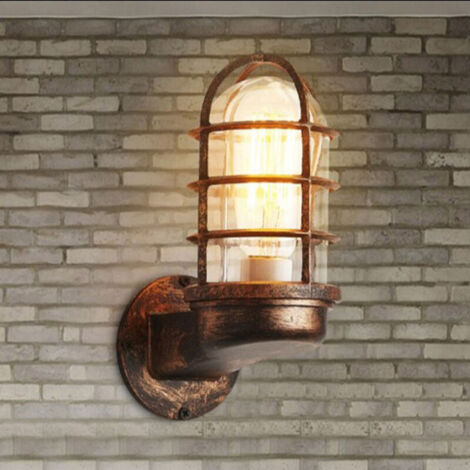 Applique da parete retrò vintage industriale rustica in metallo con gabbia, lampada da interni retrò per la casa (colore ruggine) (lampadina non inclusa) [Classe energetica] (1/4)