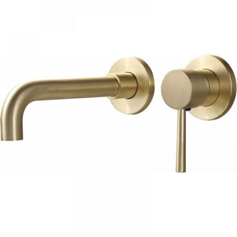 Rubinetto per lavabo a parete in ottone massiccio dorato, rubinetto per bagno con bocca girevole in ottone spazzolato