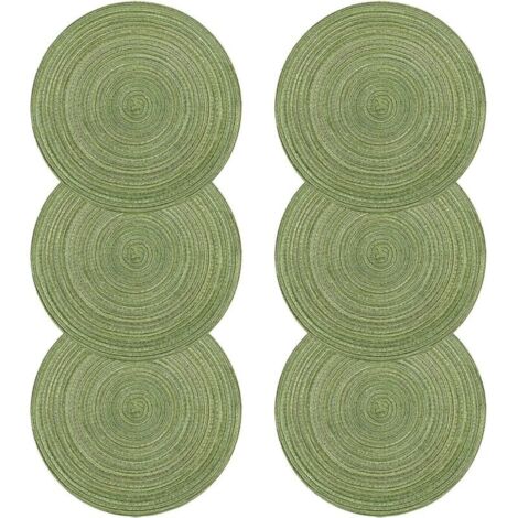 Tovagliette, set di 6 tovagliette in cotone intrecciato resistenti al calore per sala da pranzo, tovaglietta rotonda 38x38 cm (rotonda, verde)