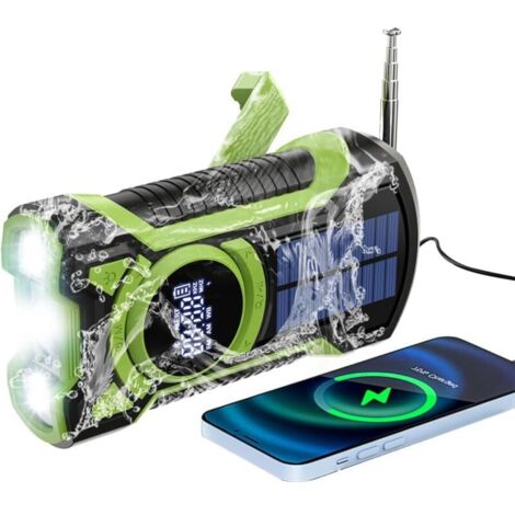 Radio di sopravvivenza di emergenza ricaricabile da 5000 mAh, impermeabile IPX5, radio FM/AM portatile, radio di emergenza alimentata a energia solare con manovella, ideale per emergenze, interruzioni