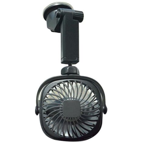 Ventilatore per auto ricaricabile tramite USB con aspirazione, velocità di rotazione a 360°, portatile, raffreddamento silenzioso per i viaggi (NERO). (1/4)