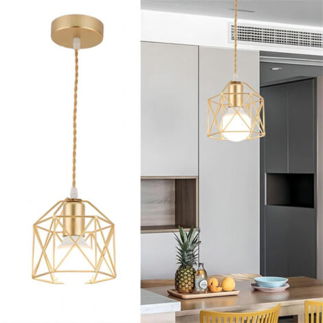 Kit lampada a sospensione a LED - Design industriale vintage - Installazione semi-incasso o a sospensione - Gabbia metallica quadrata - Lunghezza regolabile - Lampadina non inclusa