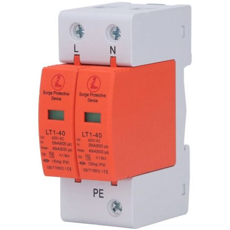 Dispositivo di protezione da sovratensione CA 2P, ignifugo, montaggio su guida DIN da 36 mm, protezione contro i fulmini 420 V