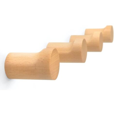 Ganci da parete in legno naturale – Set di 4 – Appendiabiti moderno in legno – Clip decorative in legno per appendere cappello, asciugamano o borsa (legno di faggio)