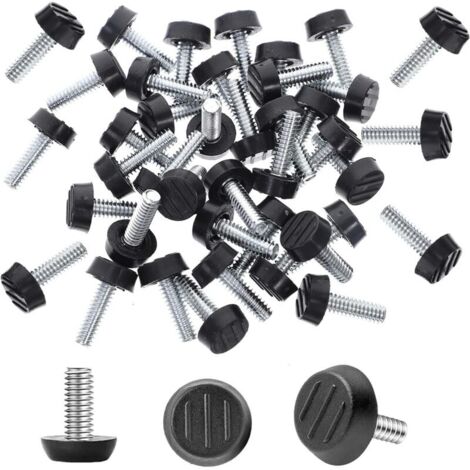 Set di 70 piedini livellatori per mobili, regolabili con filettatura M6, in acciaio inox e ABS, rotondi, a vite, 24 mm x 18 mm, per tavoli, sedie e gambe di mobili. (1/4)