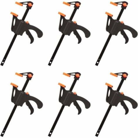 Offerta speciale: Set di 6 morsetti a F, serraggio facile e veloce, utensili manuali per la lavorazione del legno, porte in legno (10 cm) (1/4)